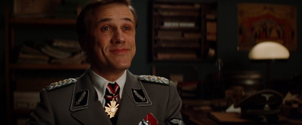 Hans Landa smiles about Bridgets shoe