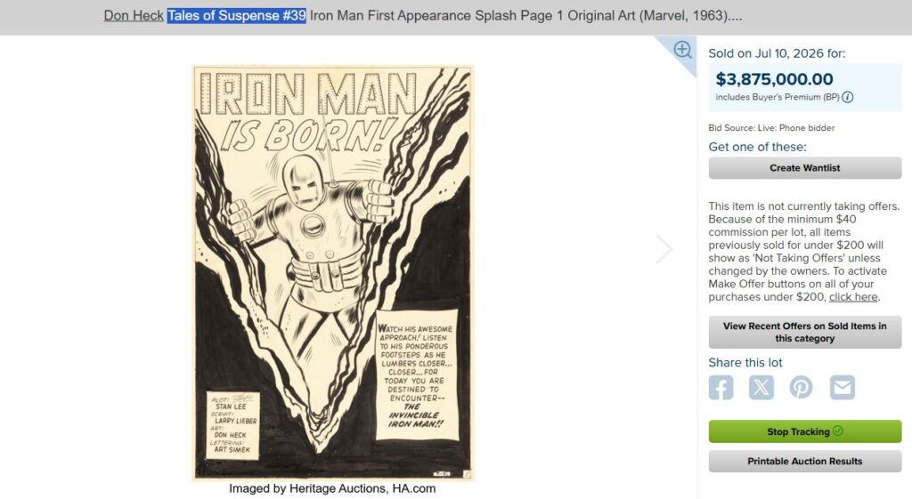 Casi cuatro millones de dólares por la primera aparición de Iron Man